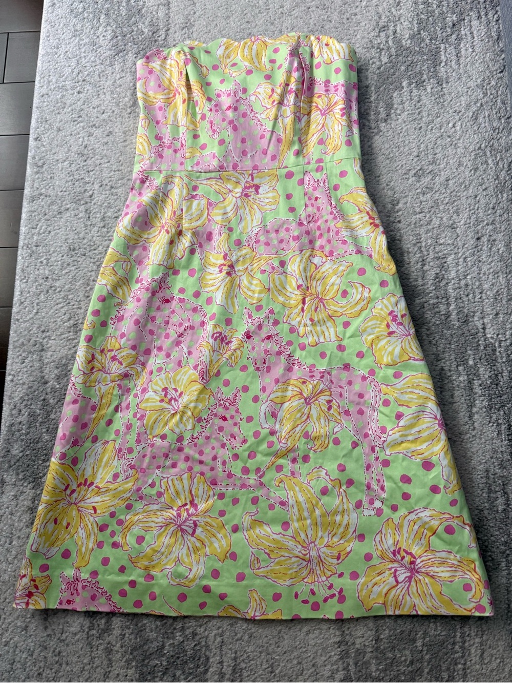 Lilly Pulitzer Strapless Floral Dress in Mint, Pink & Yellow